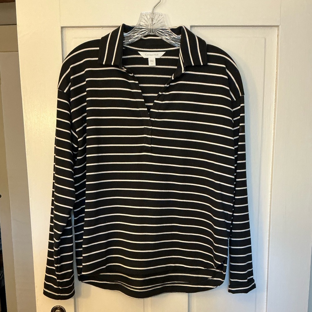 Black and white stripe long sleeve shirt Garnet Hill organic cotton knit